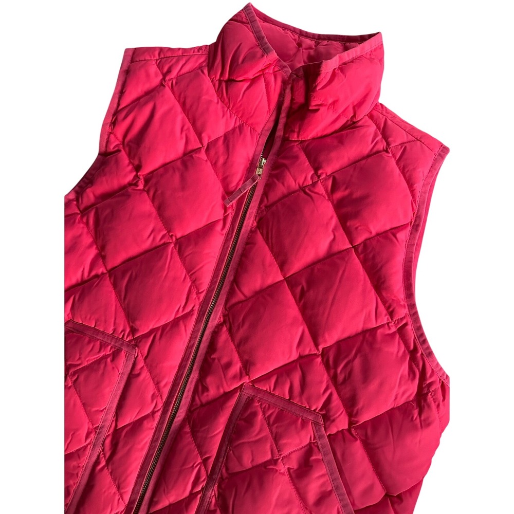 J. Crew‎ Quilted Down Puffer Vest Women Size L Bright Pink Full Zip Stand Collar